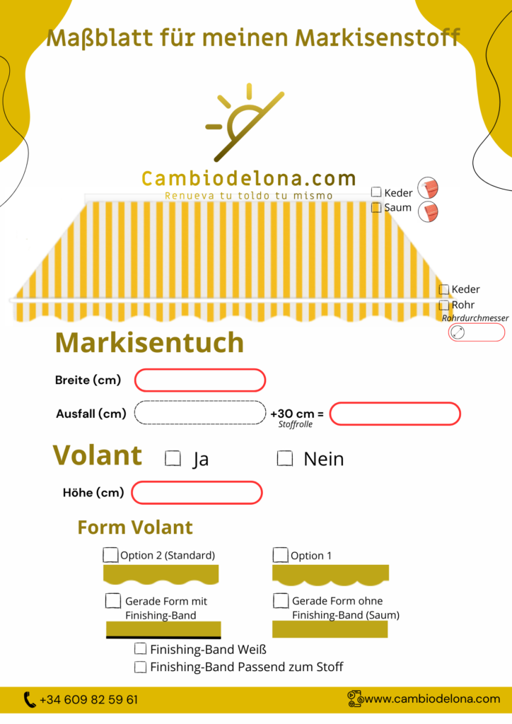 Maßblatt für meinen Markisenstoff